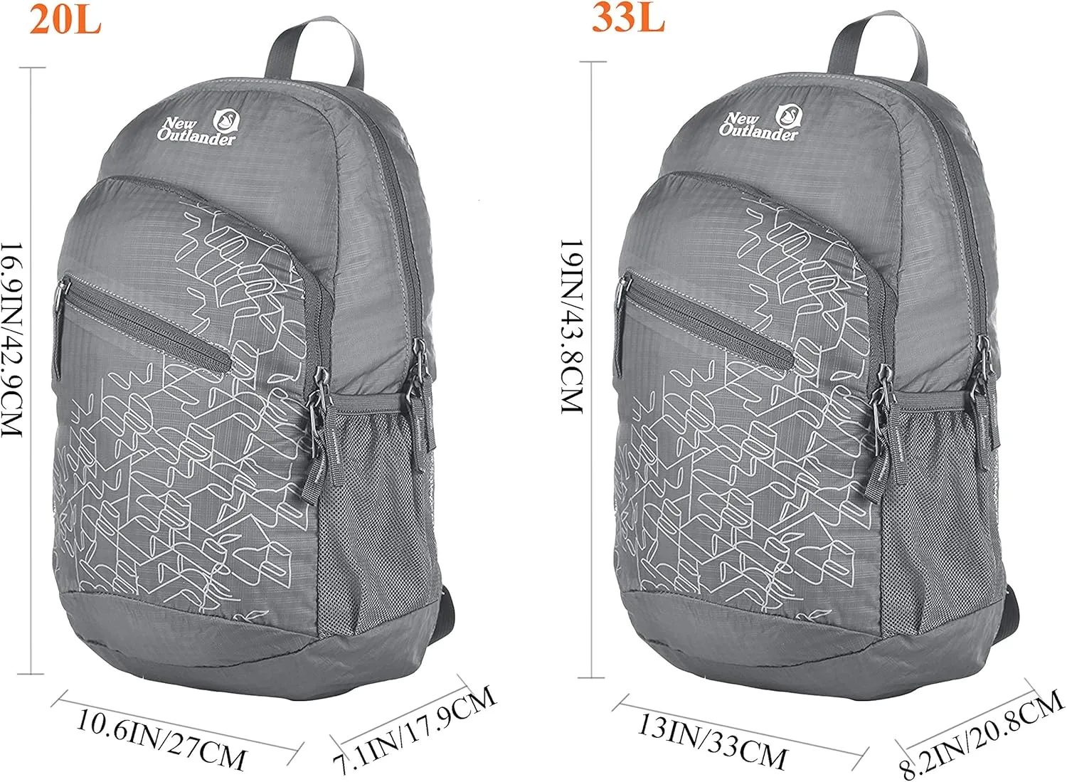 Outlander Packable Handy Lightweight Travel Hiking Backpack Daypack, Grey