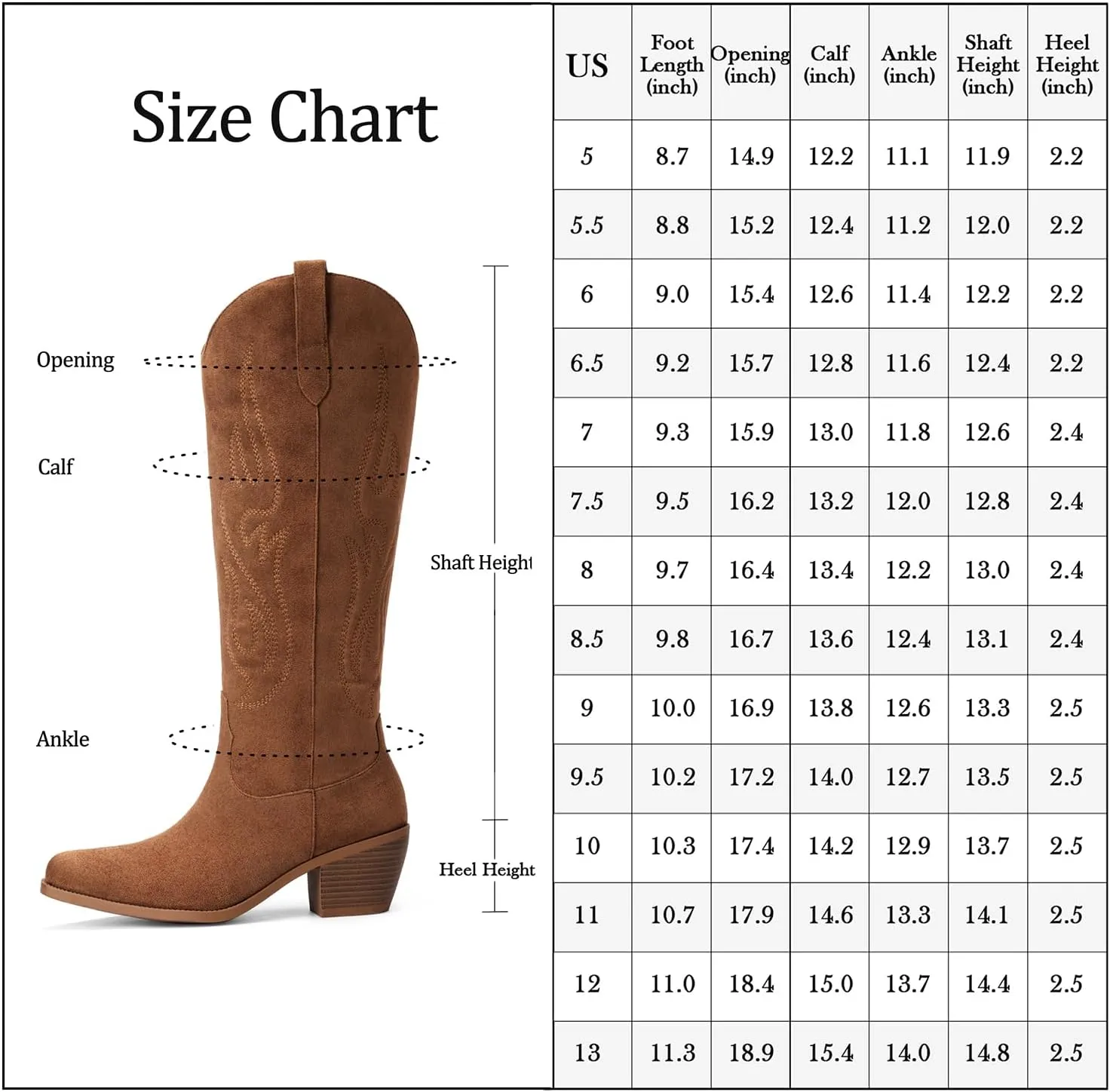 Pasuot Western Cowboy Boots for Women - Knee High Wide Calf Cowgirl Boots with Classic Embroidered, Slip On Pointed Toe Chunky Heel Fashion Retro Classic Pull On Tall Boot for Girls Ladies Fall Winter