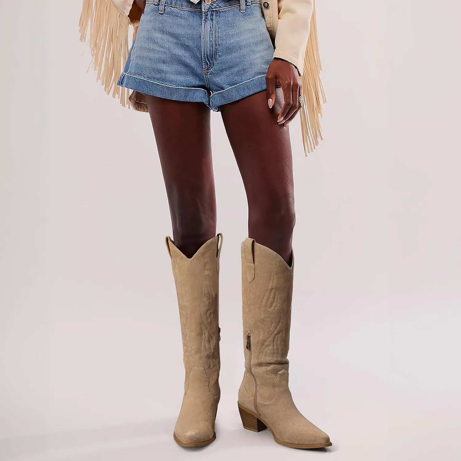 Pasuot Western Cowboy Boots for Women - Knee High Wide Calf Cowgirl Boots with Classic Embroidered, Slip On Pointed Toe Chunky Heel Fashion Retro Classic Pull On Tall Boot for Girls Ladies Fall Winter