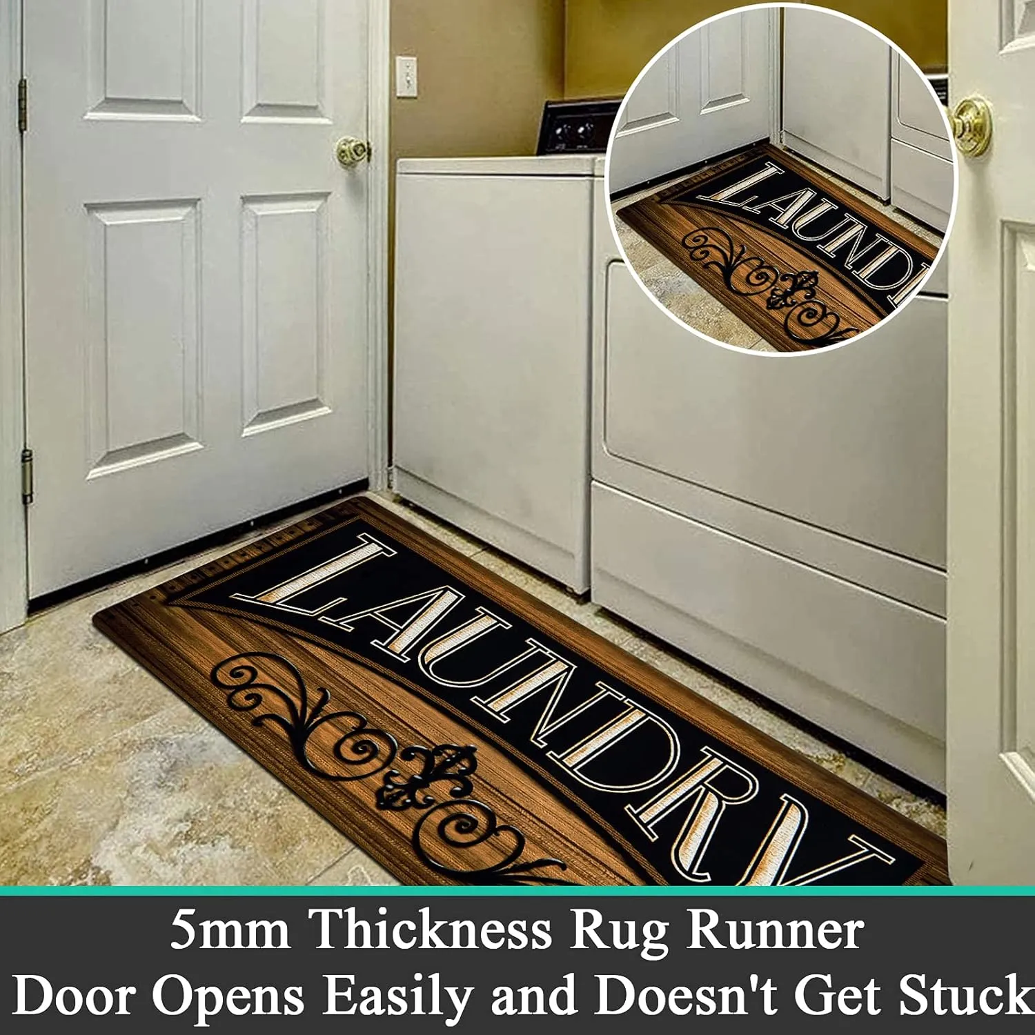 Pauwer Farmhouse Laundry Room Rug Runner 20"x59" Rubber Non Slip Kitchen Mats for Floor Waterproof Laundry Area Rug Washable Floor Carpet Runner for Entryway Bathroom Hallway Mudroom