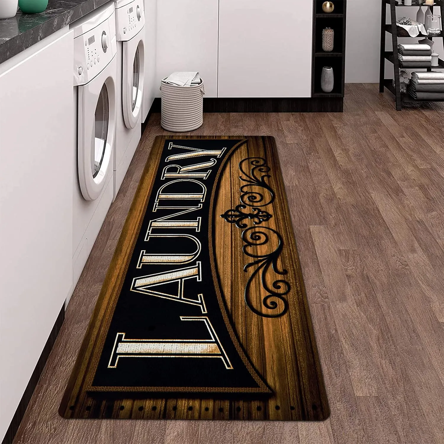 Pauwer Farmhouse Laundry Room Rug Runner 20"x59" Rubber Non Slip Kitchen Mats for Floor Waterproof Laundry Area Rug Washable Floor Carpet Runner for Entryway Bathroom Hallway Mudroom