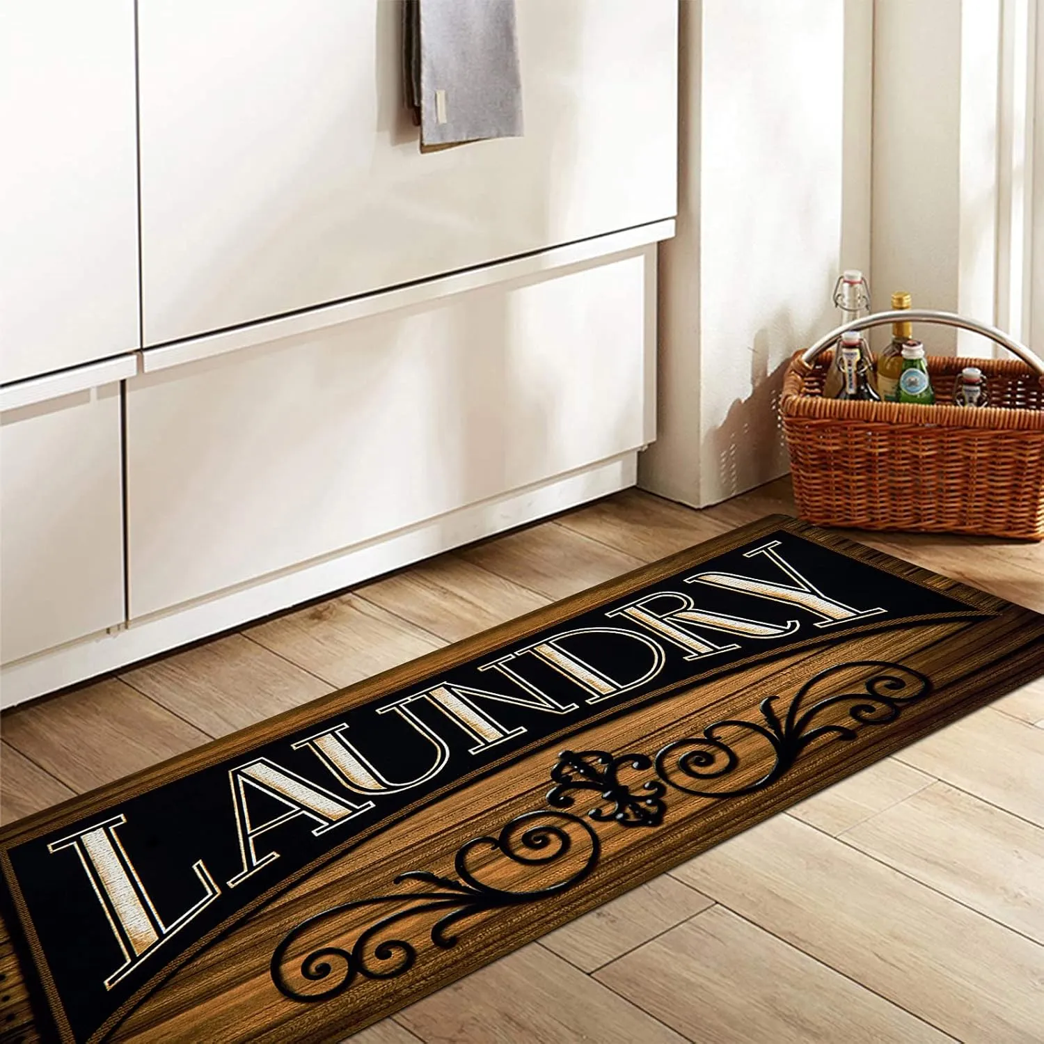 Pauwer Farmhouse Laundry Room Rug Runner 20"x59" Rubber Non Slip Kitchen Mats for Floor Waterproof Laundry Area Rug Washable Floor Carpet Runner for Entryway Bathroom Hallway Mudroom