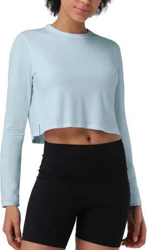 Pioneer Camp Long Sleeve Crop Tops for Women Cropped Workout Bamboo Viscose Shirts Loose Athletic Gym Yoga Running T-Shirts