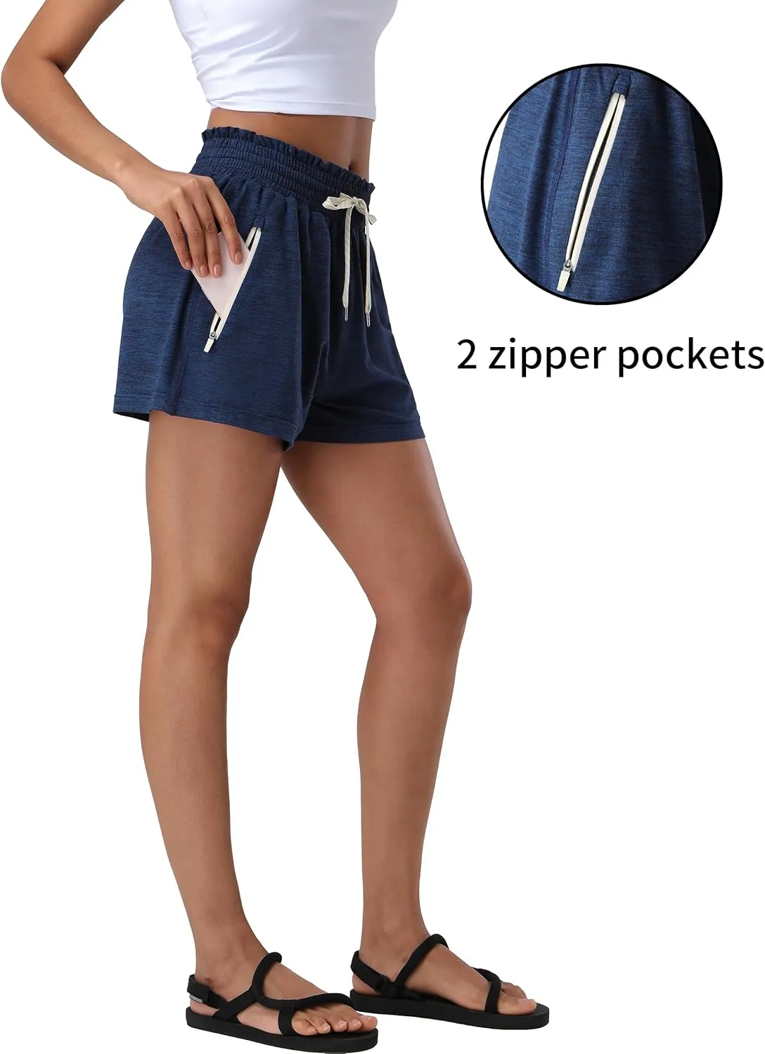 Pioneer Camp Women's High Waist Athletic Shorts Workout Running SweatShorts 2 Zipper Pockets for Casual Gym Lounge