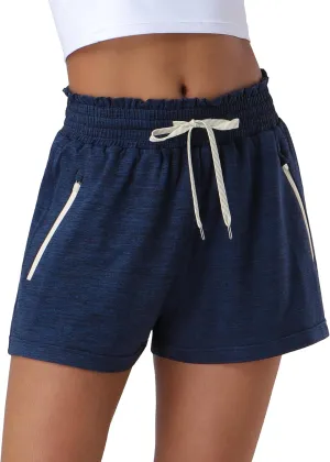Pioneer Camp Women's High Waist Athletic Shorts Workout Running SweatShorts 2 Zipper Pockets for Casual Gym Lounge
