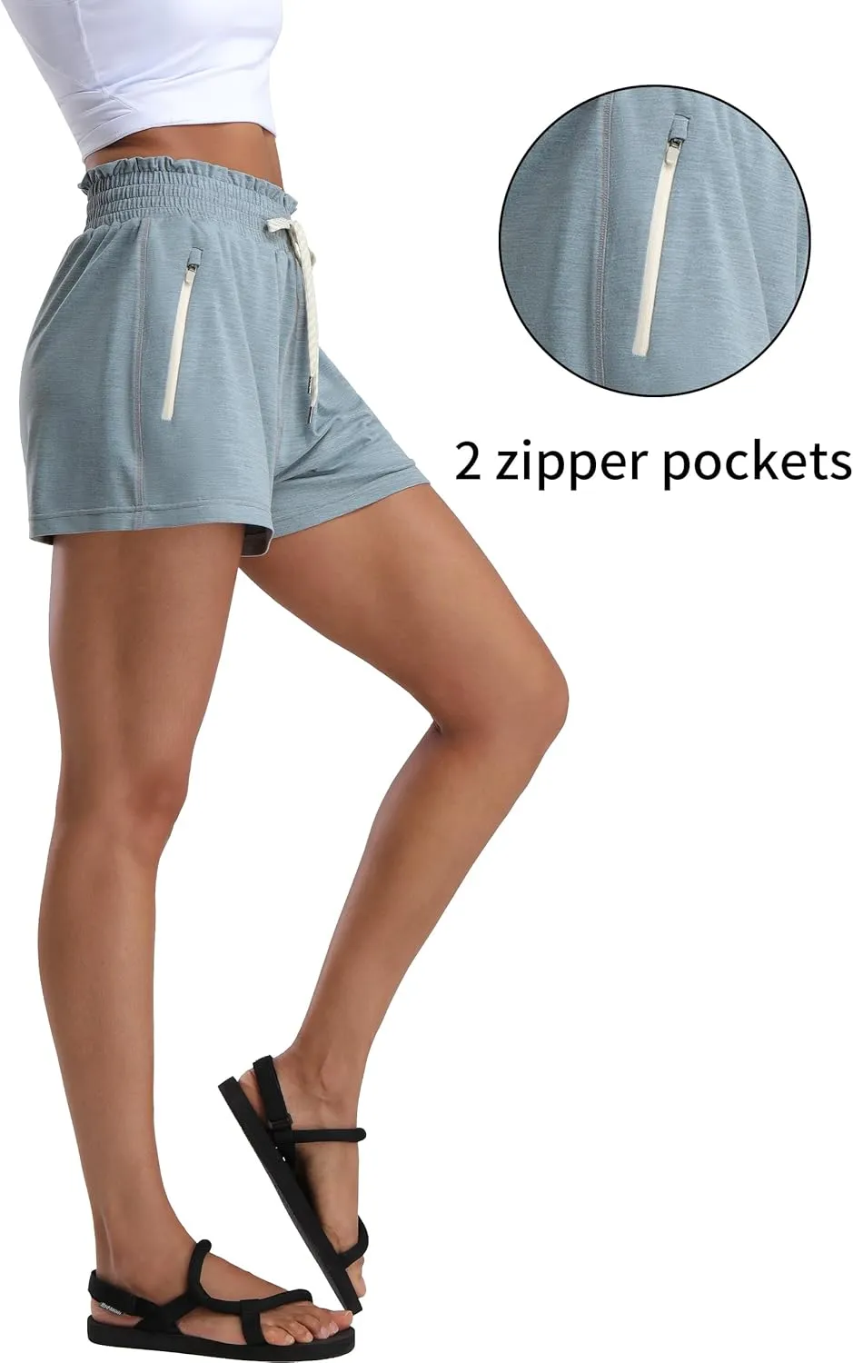 Pioneer Camp Women's High Waist Athletic Shorts Workout Running SweatShorts 2 Zipper Pockets for Casual Gym Lounge