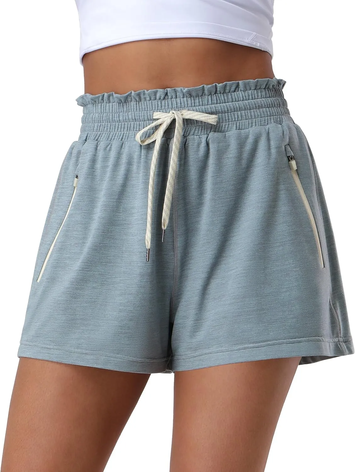 Pioneer Camp Women's High Waist Athletic Shorts Workout Running SweatShorts 2 Zipper Pockets for Casual Gym Lounge