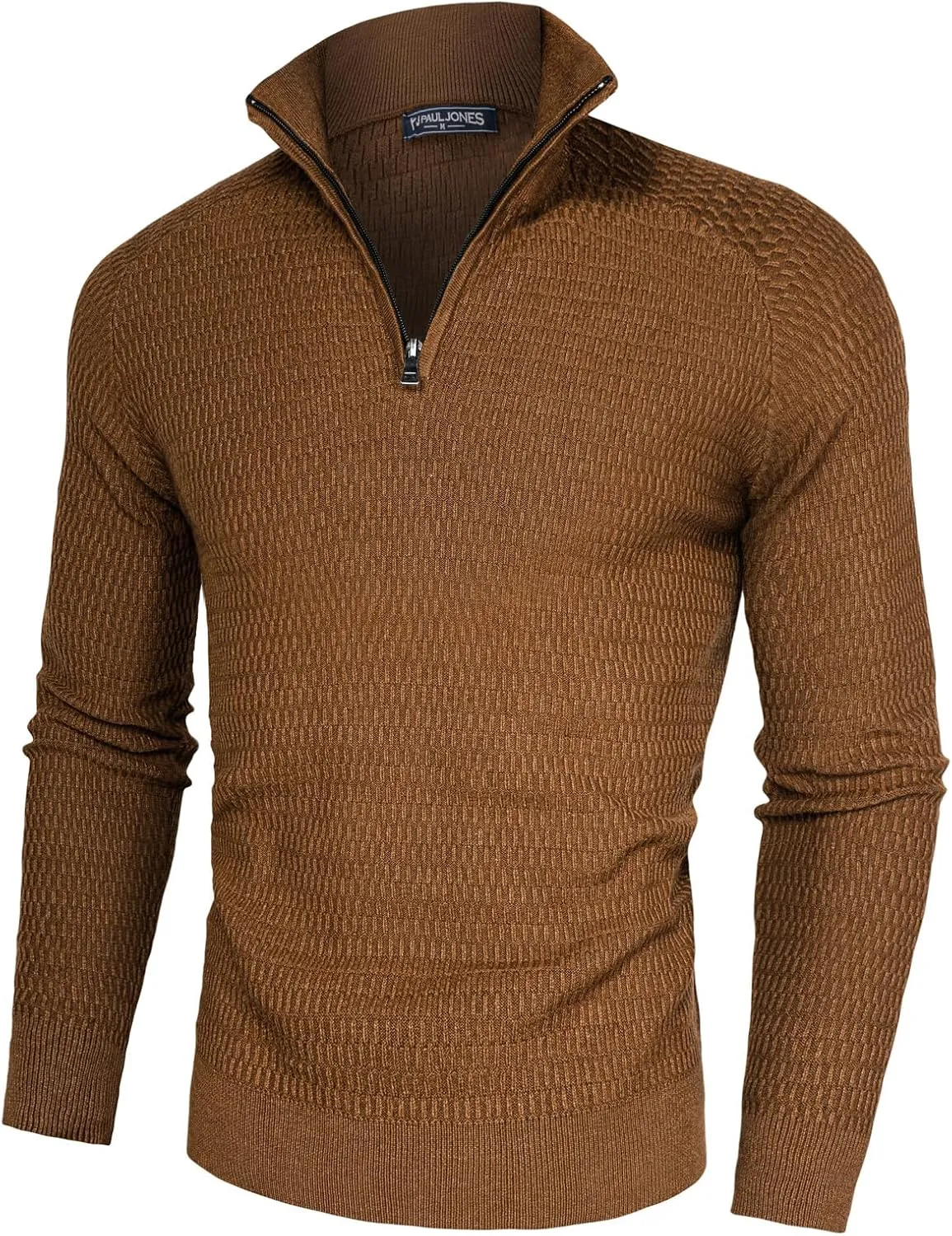 PJ PAUL JONES Men's Quarter Zip Sweaters Slim Fit Long Sleeve Casual Pullover Sweater Knit Textured Mock Neck Polo Sweaters