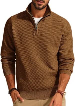 PJ PAUL JONES Men's Quarter Zip Sweaters Slim Fit Long Sleeve Casual Pullover Sweater Knit Textured Mock Neck Polo Sweaters