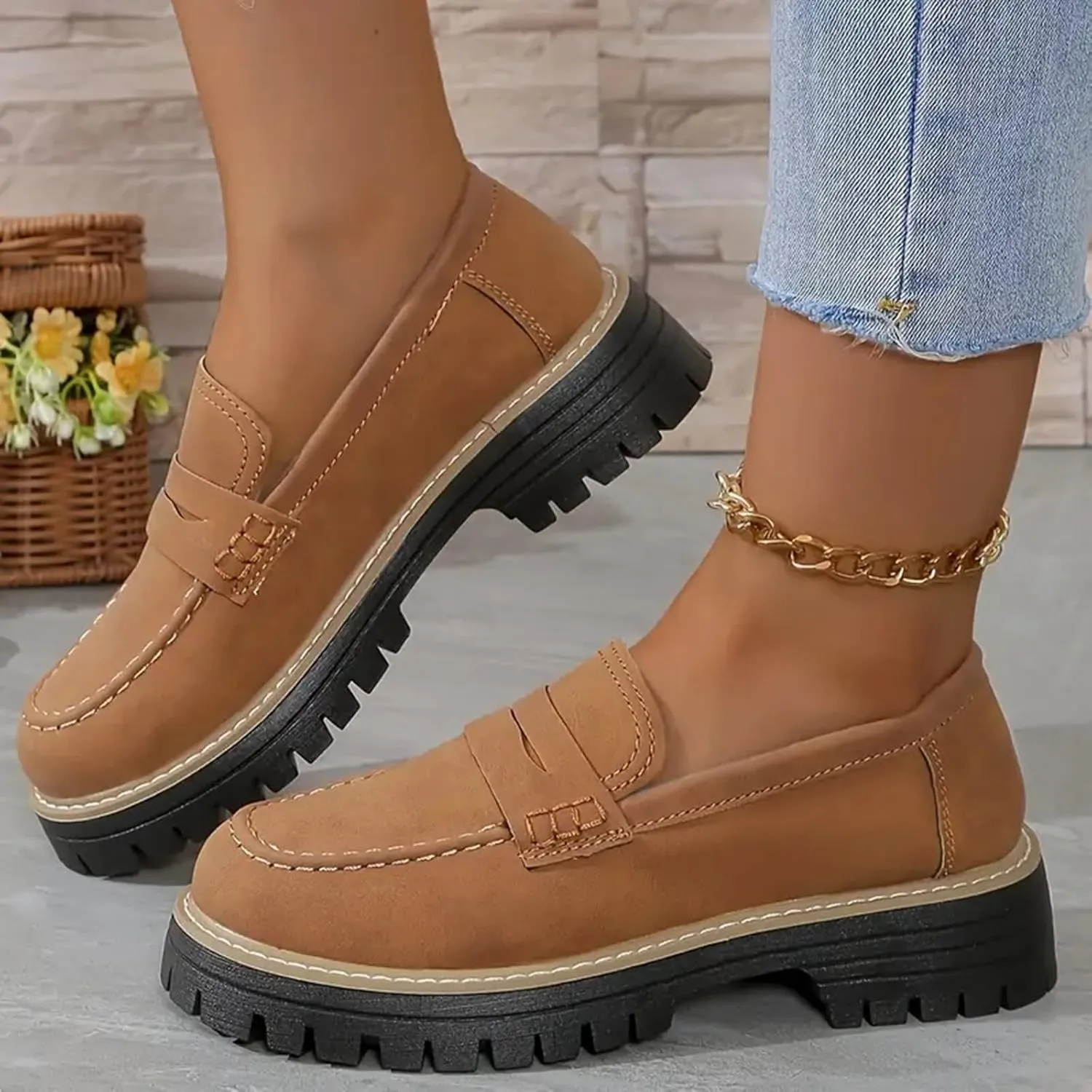 Platform Loafers for Women Suede Penny Loafer Comfort Driving Moccasins Casual Slip-Ons Flats Fashion Business Work Shoes