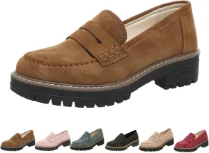 Platform Loafers for Women Suede Penny Loafer Comfort Driving Moccasins Casual Slip-Ons Flats Fashion Business Work Shoes