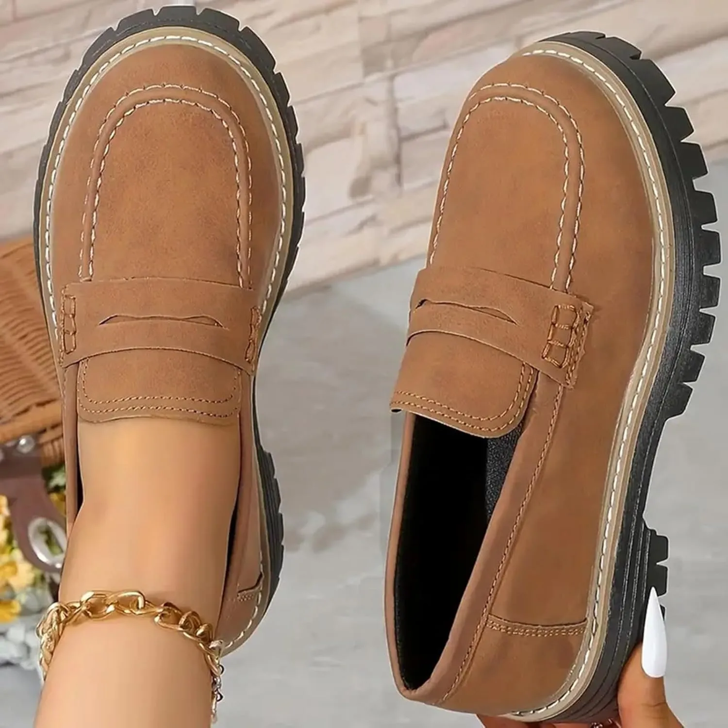 Platform Loafers for Women Suede Penny Loafer Comfort Driving Moccasins Casual Slip-Ons Flats Fashion Business Work Shoes