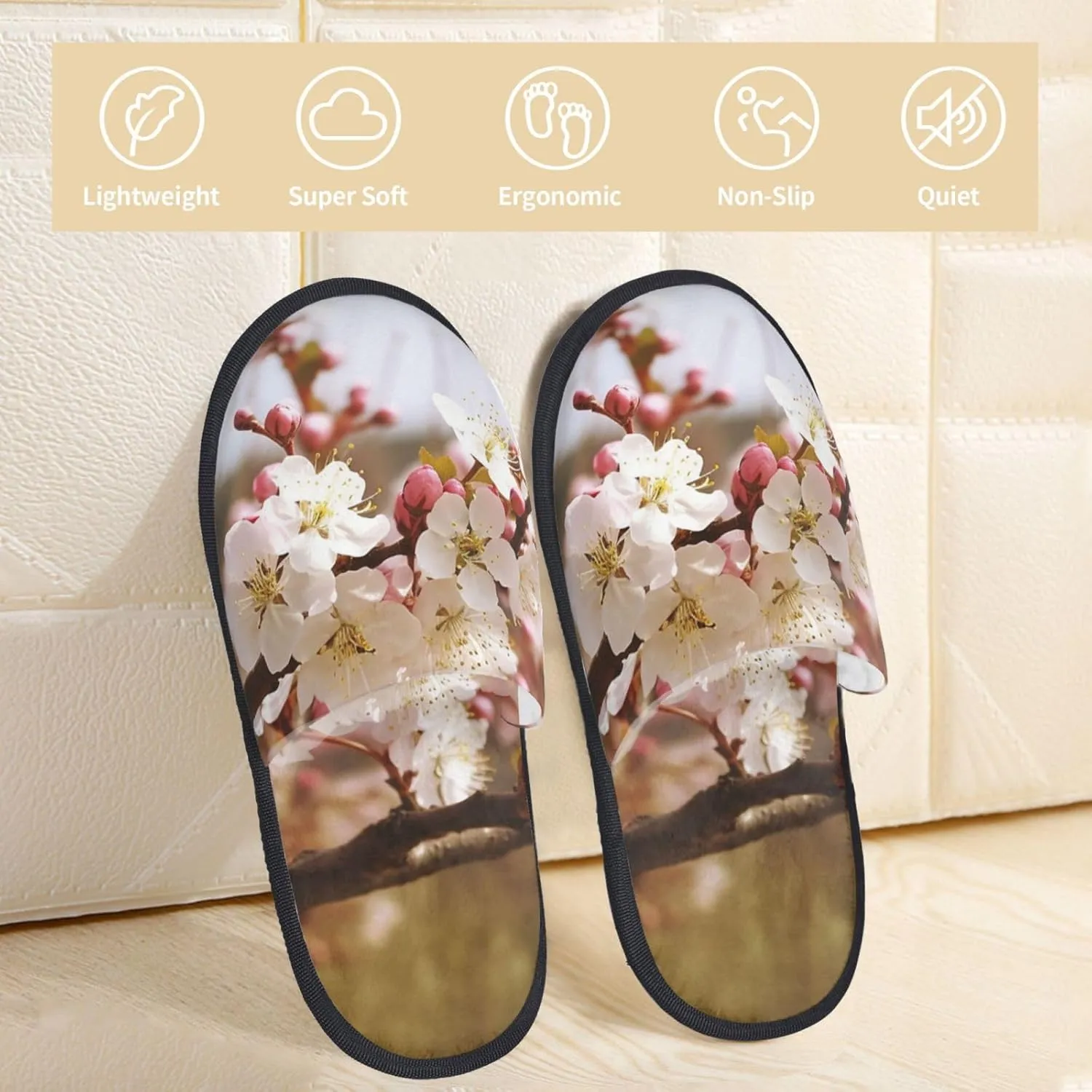 Plum Tree Blossom Women's Slippers Fuzzy Slip-on Slippers Non-slip House Slippers Warm Cozy Bedroom Shoes