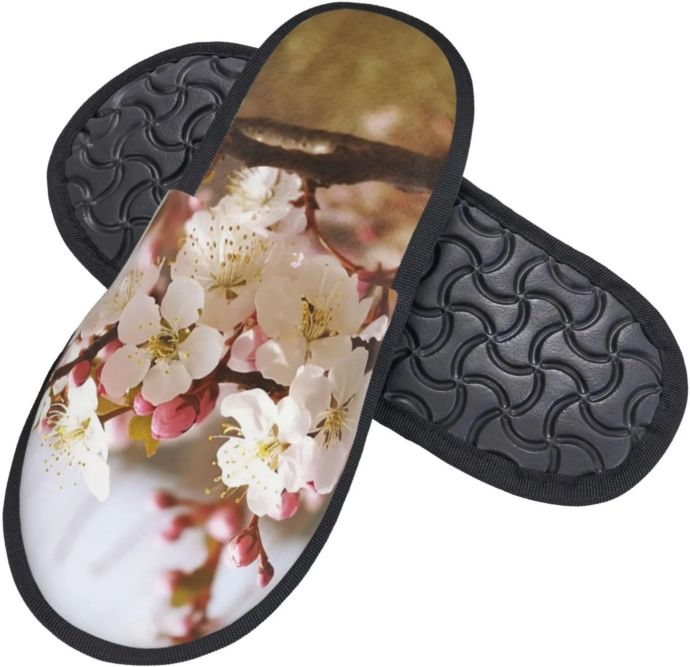 Plum Tree Blossom Women's Slippers Fuzzy Slip-on Slippers Non-slip House Slippers Warm Cozy Bedroom Shoes