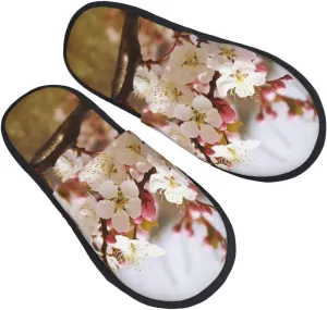 Plum Tree Blossom Women's Slippers Fuzzy Slip-on Slippers Non-slip House Slippers Warm Cozy Bedroom Shoes