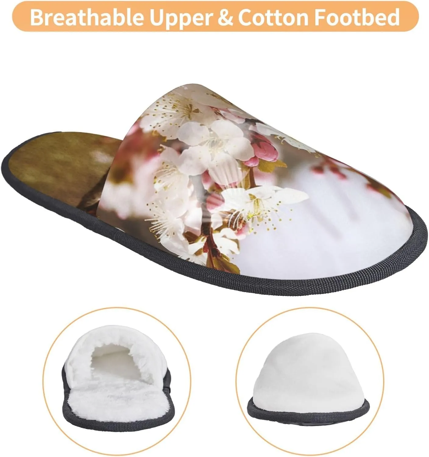 Plum Tree Blossom Women's Slippers Fuzzy Slip-on Slippers Non-slip House Slippers Warm Cozy Bedroom Shoes