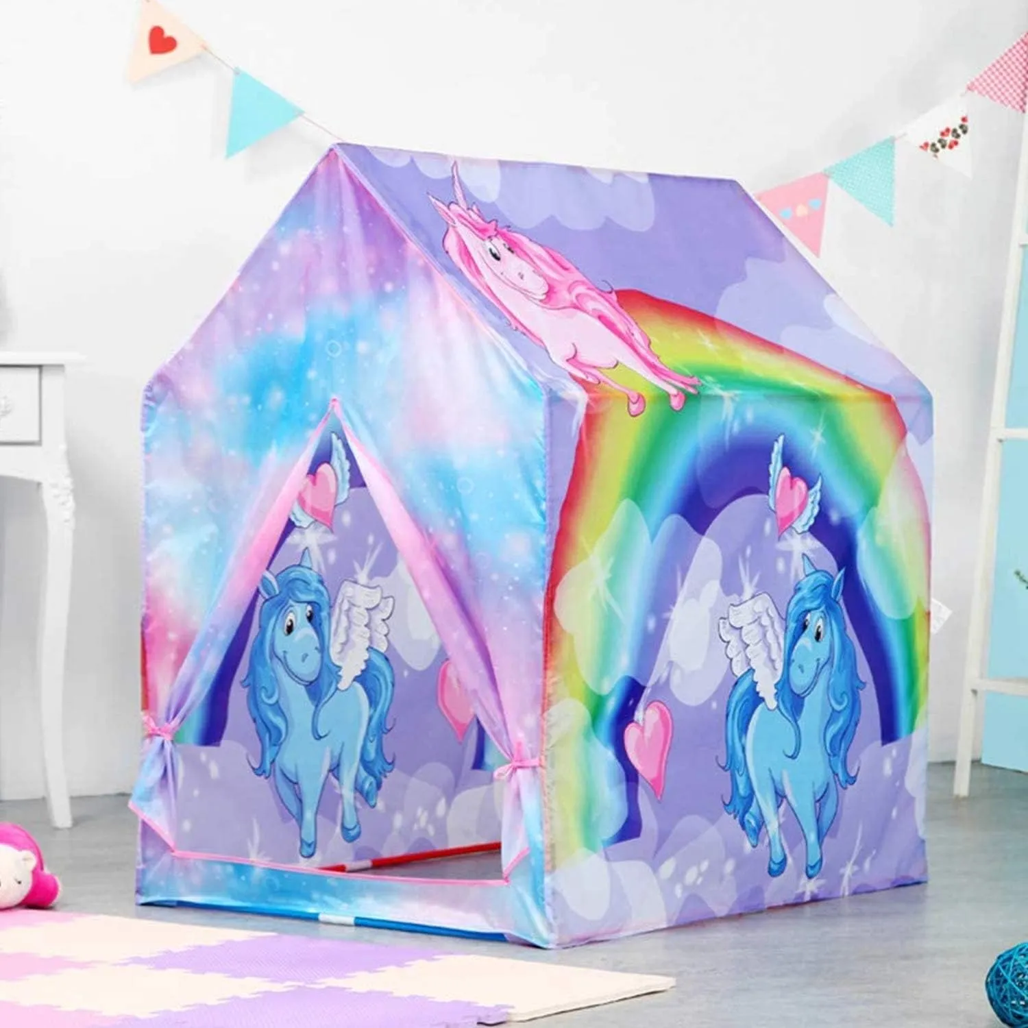 POCO DIVO Unicorn Paradise Princess Castle, Girls Pegasus Bedroom Tent, Kids Outdoor Pretend Camping House, Toddler Rainbow Indoor Play Tent, Foldable Roomy Children Pony Playhouse