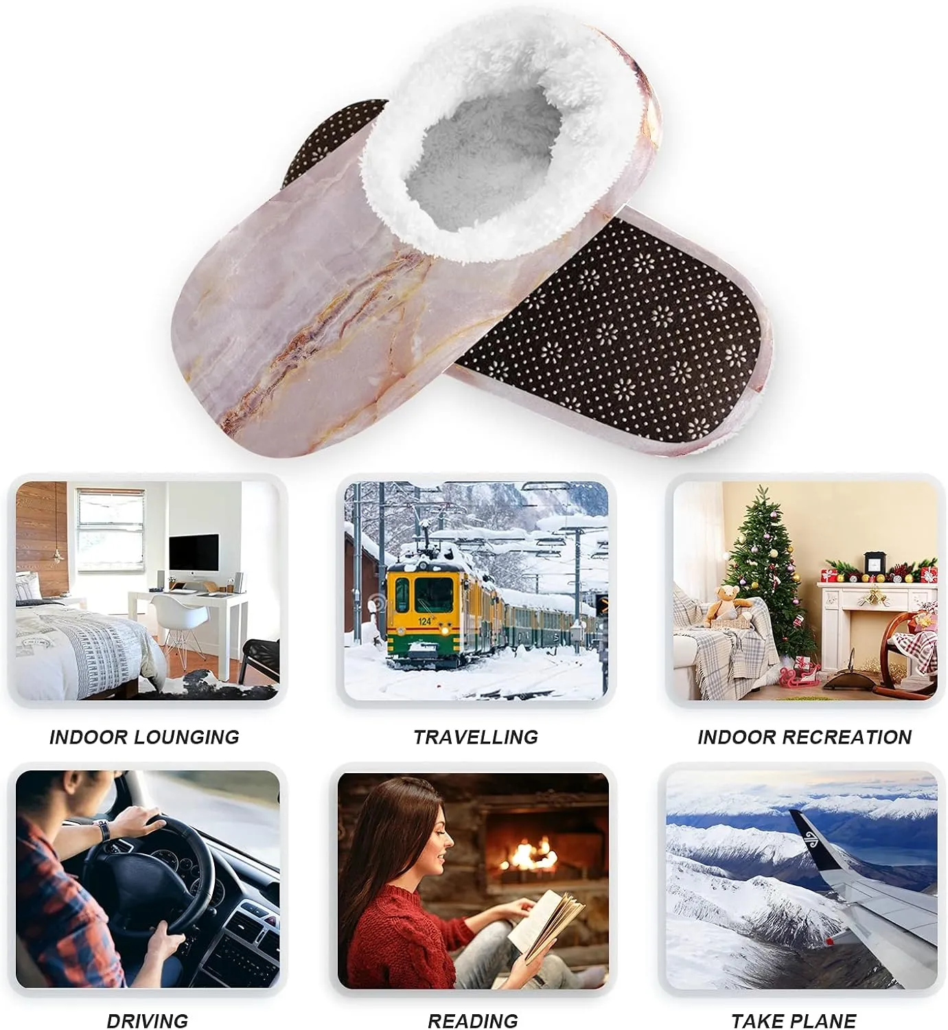 Poeticcity Unisex Fuzzy House Slippers, Warm Fur Lining Shoes, Non-Slip Memory Foam Slippers M-XXL