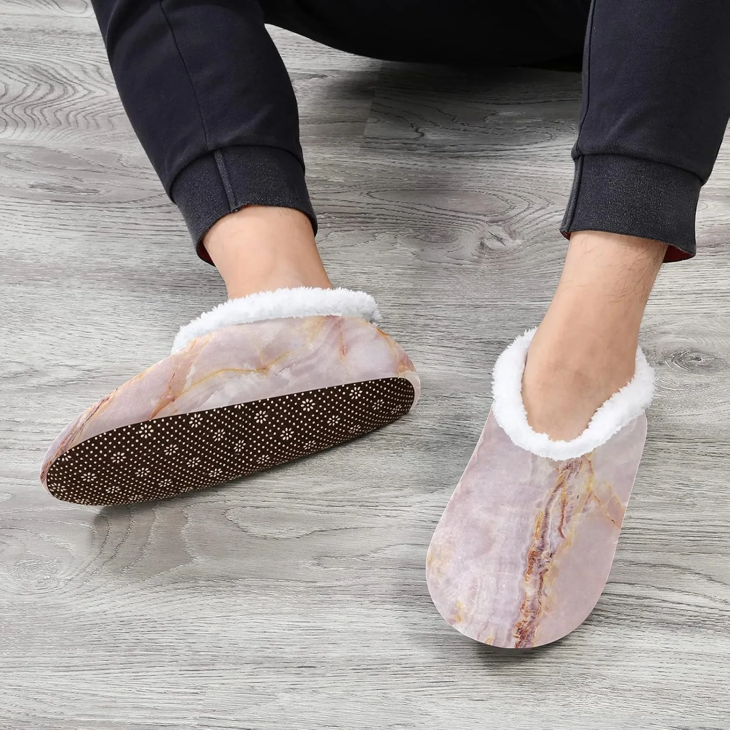 Poeticcity Unisex Fuzzy House Slippers, Warm Fur Lining Shoes, Non-Slip Memory Foam Slippers M-XXL