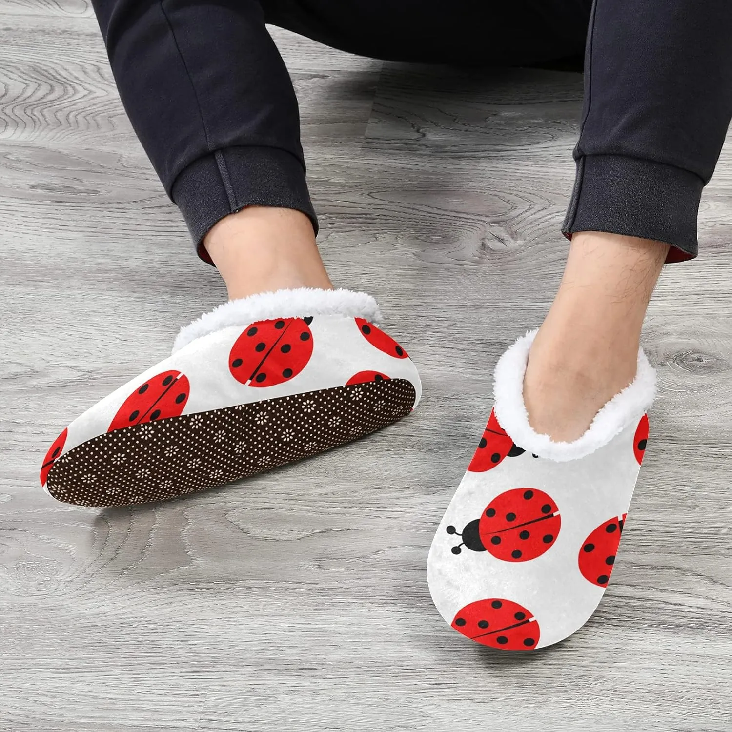 Poeticcity Unisex Fuzzy House Slippers, Warm Fur Lining Shoes, Non-Slip Memory Foam Slippers M-XXL