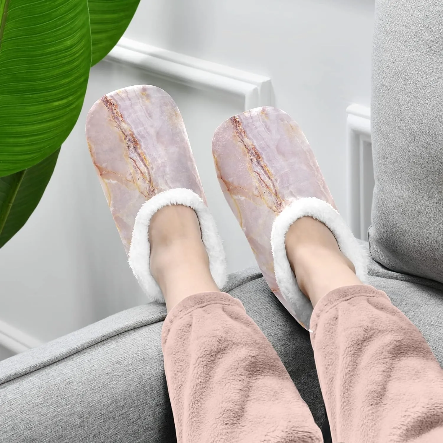 Poeticcity Unisex Fuzzy House Slippers, Warm Fur Lining Shoes, Non-Slip Memory Foam Slippers M-XXL