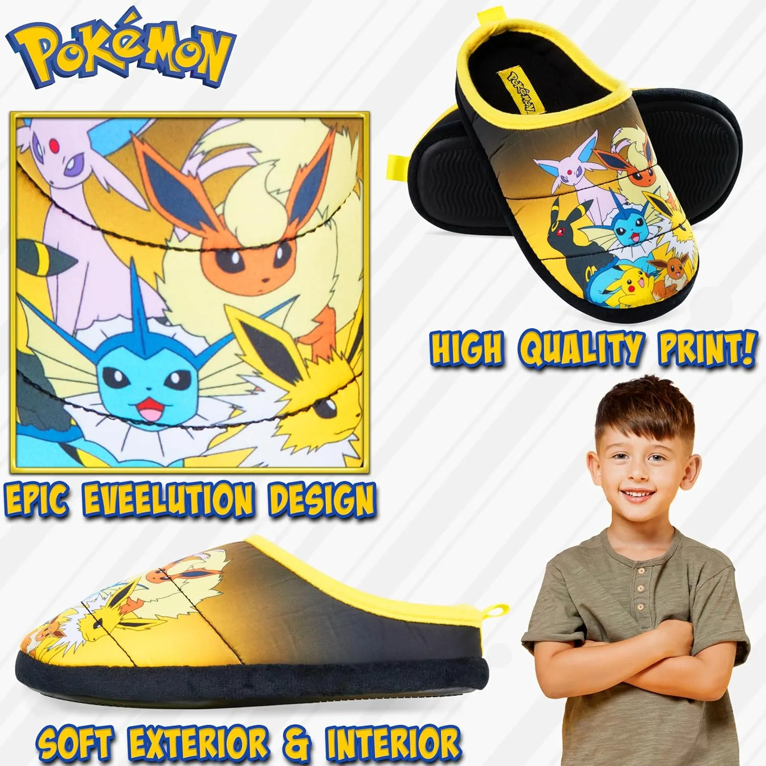 Pokemon Boys Slippers, Cosy Slip on House Shoes with Non Slip Sole - Gamer Gift