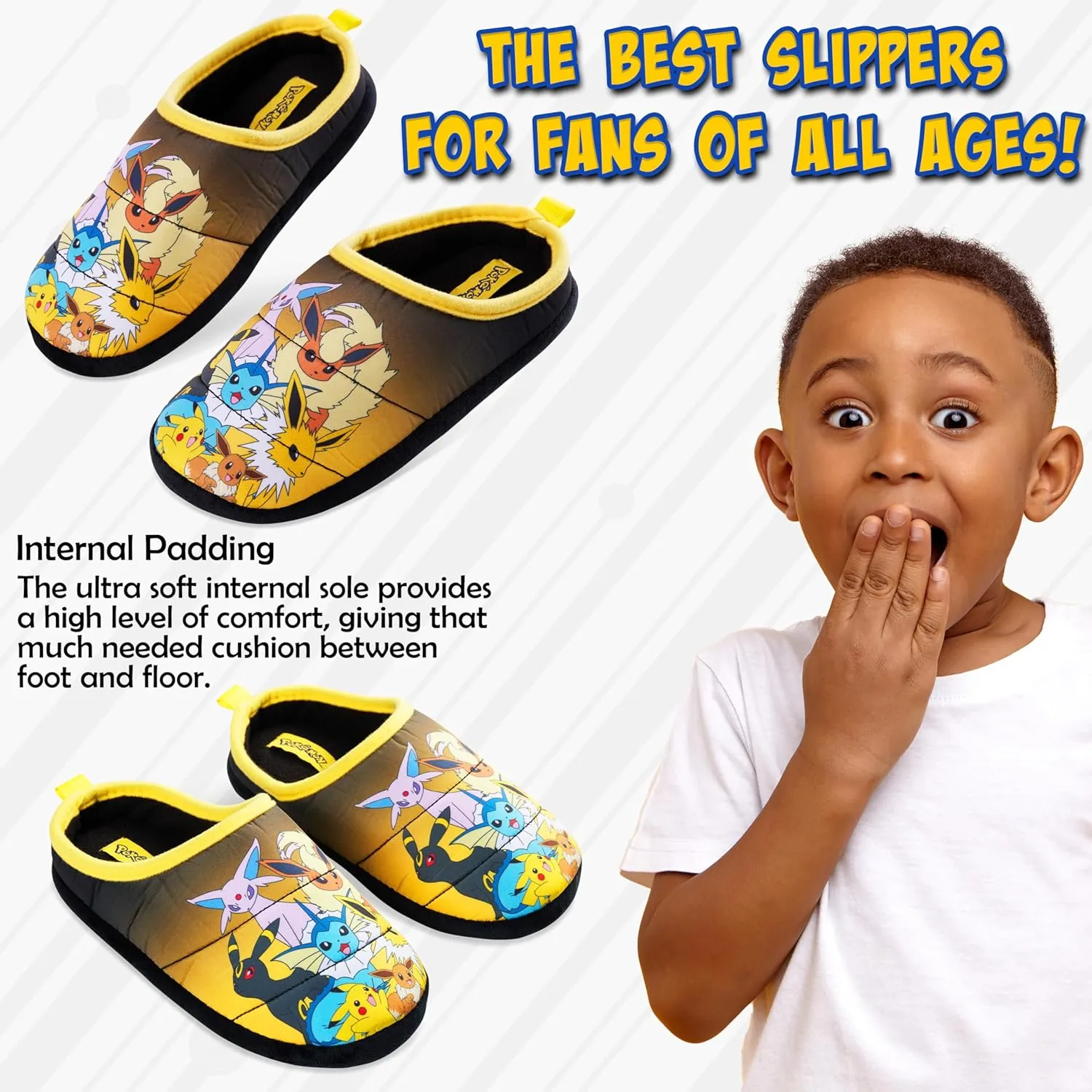 Pokemon Boys Slippers, Cosy Slip on House Shoes with Non Slip Sole - Gamer Gift