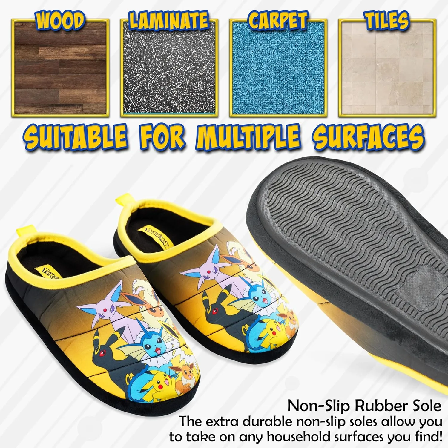 Pokemon Boys Slippers, Cosy Slip on House Shoes with Non Slip Sole - Gamer Gift