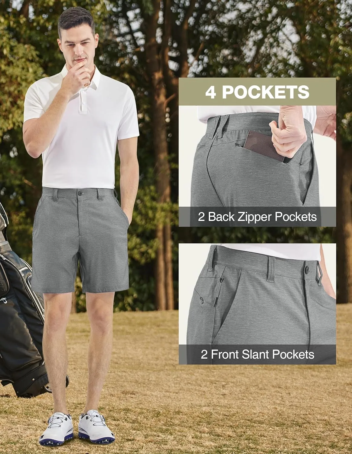 PULI Men's Golf Dress Shorts Flat Front Hybrid 7 Inch Lightweight Quick Dry Chino Casual with Pockets