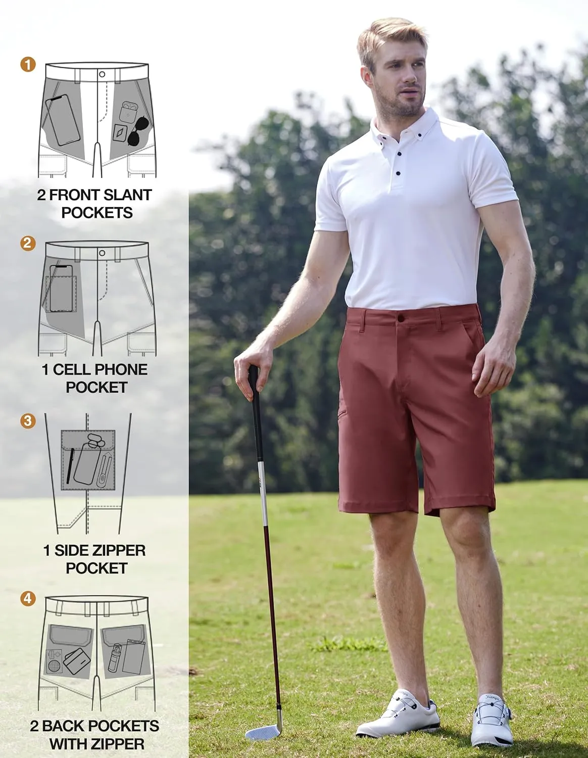 PULI Men's Golf Hybrid Dress Shorts Casual Summer Stretch Flat Front Lightweight Hiking Shorts Quick Dry with Pockets
