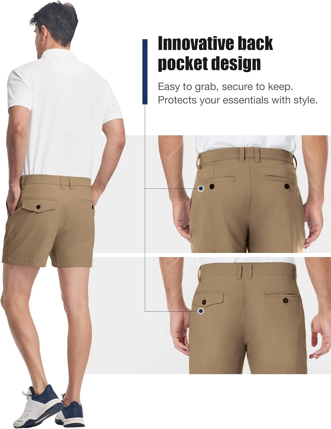 PULI Men's Golf Shorts Dress Flat Front Hybrid 7 Inch Stretch Lightweight Quick Dry Chino Casual with Pockets