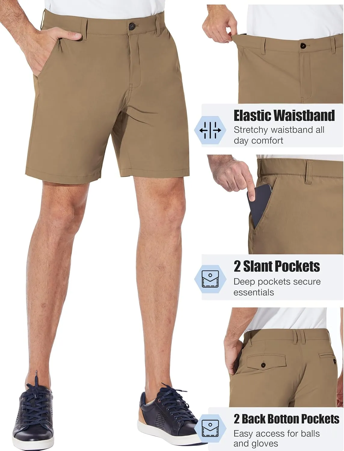 PULI Men's Golf Shorts Dress Flat Front Hybrid 7 Inch Stretch Lightweight Quick Dry Chino Casual with Pockets