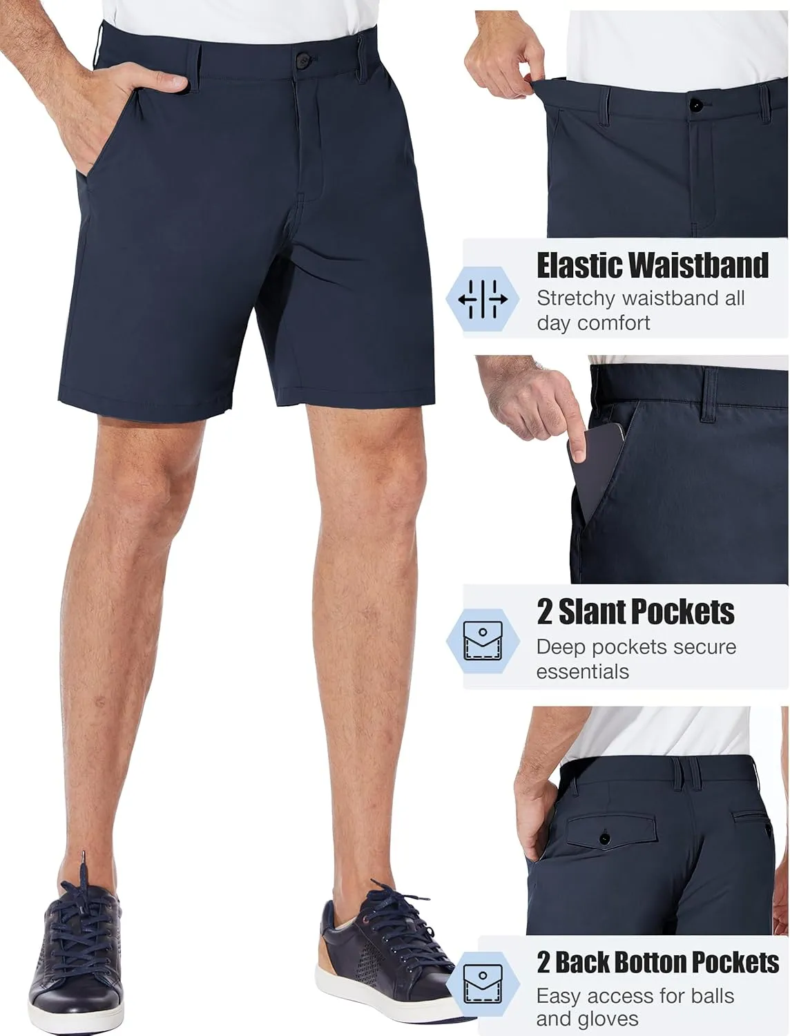 PULI Men's Golf Shorts Dress Flat Front Hybrid 7 Inch Stretch Lightweight Quick Dry Chino Casual with Pockets