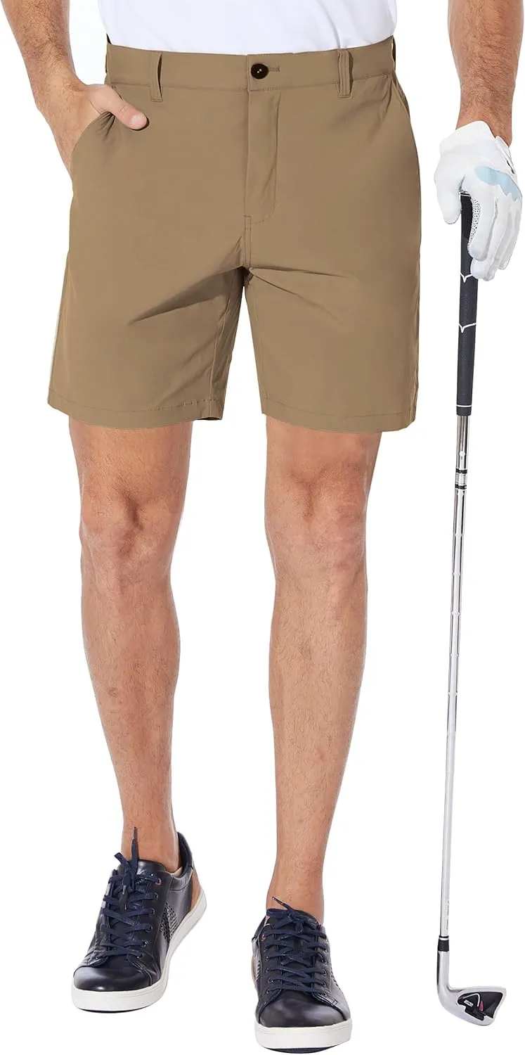PULI Men's Golf Shorts Dress Flat Front Hybrid 7 Inch Stretch Lightweight Quick Dry Chino Casual with Pockets