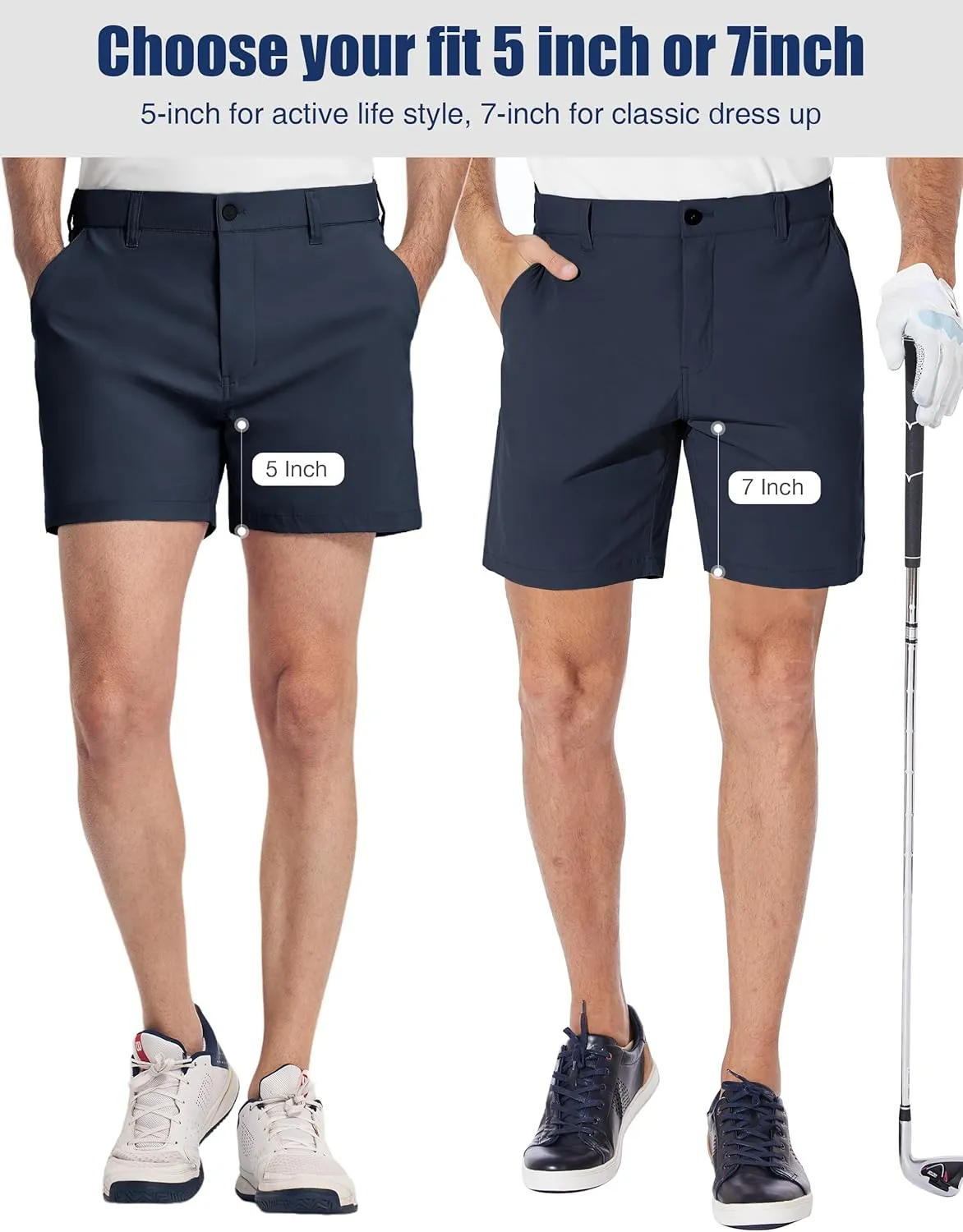 PULI Men's Golf Shorts Dress Flat Front Hybrid 7 Inch Stretch Lightweight Quick Dry Chino Casual with Pockets