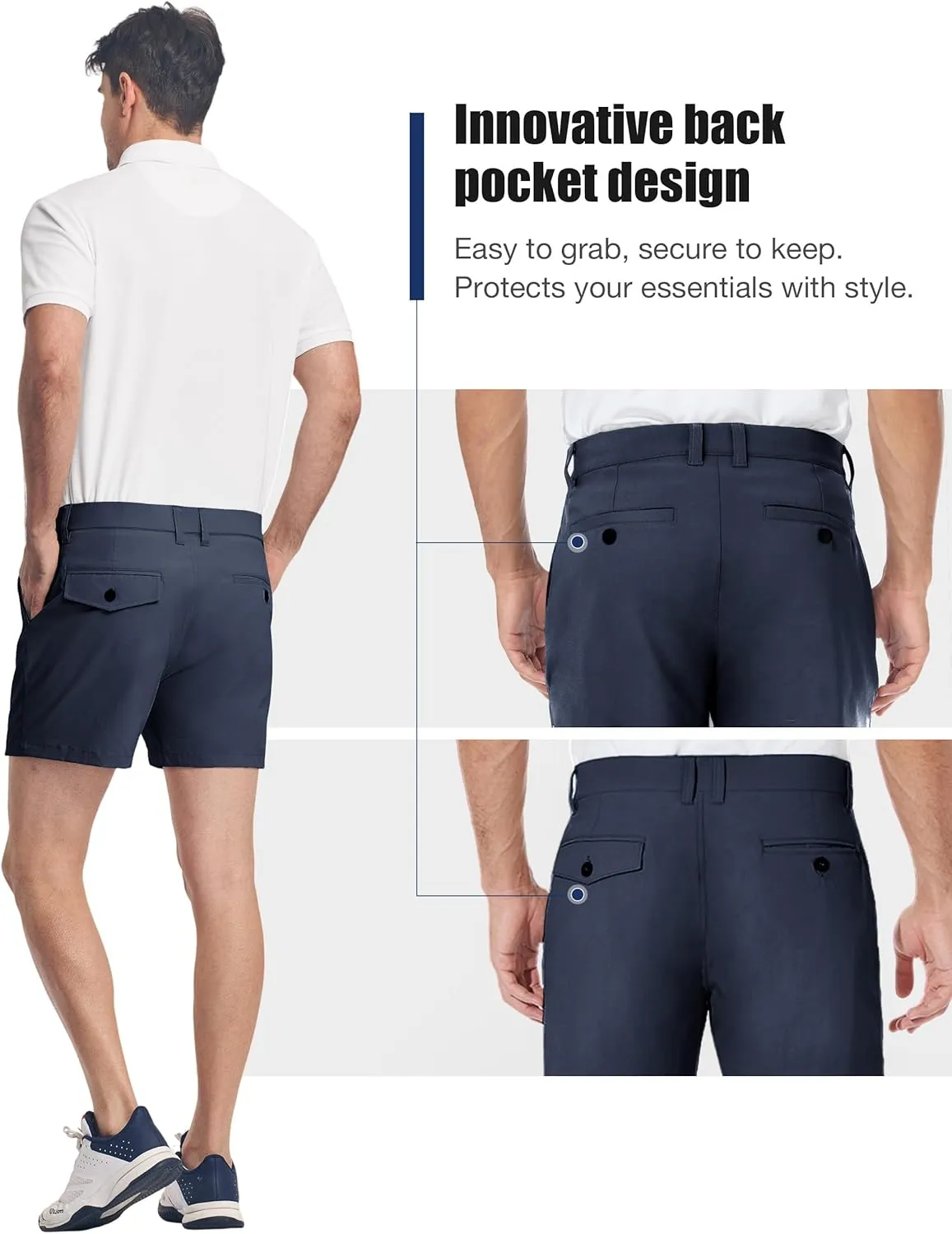 PULI Men's Golf Shorts Dress Flat Front Hybrid 7 Inch Stretch Lightweight Quick Dry Chino Casual with Pockets