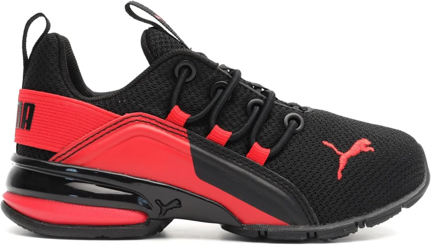 PUMA Unisex-Child Cross Training Alternative Closure Axelion Slip On Running Shoe, Black-High Risk Red, 13 US Little Kid
