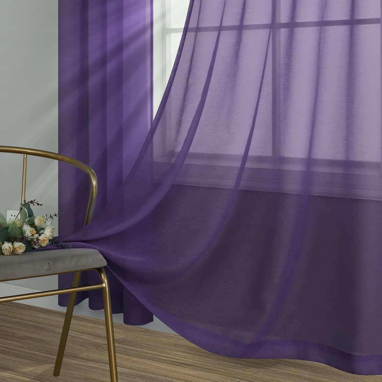 Purple Sheer Curtains 63 Inches Long for Girls Kids Bedroom Grommet Violet Plum Royal Dark Purple Curtain Window Voile Drapes for Living Room Women Decorations 63 Inch Length Set 2 Panels