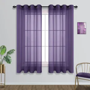 Purple Sheer Curtains 63 Inches Long for Girls Kids Bedroom Grommet Violet Plum Royal Dark Purple Curtain Window Voile Drapes for Living Room Women Decorations 63 Inch Length Set 2 Panels