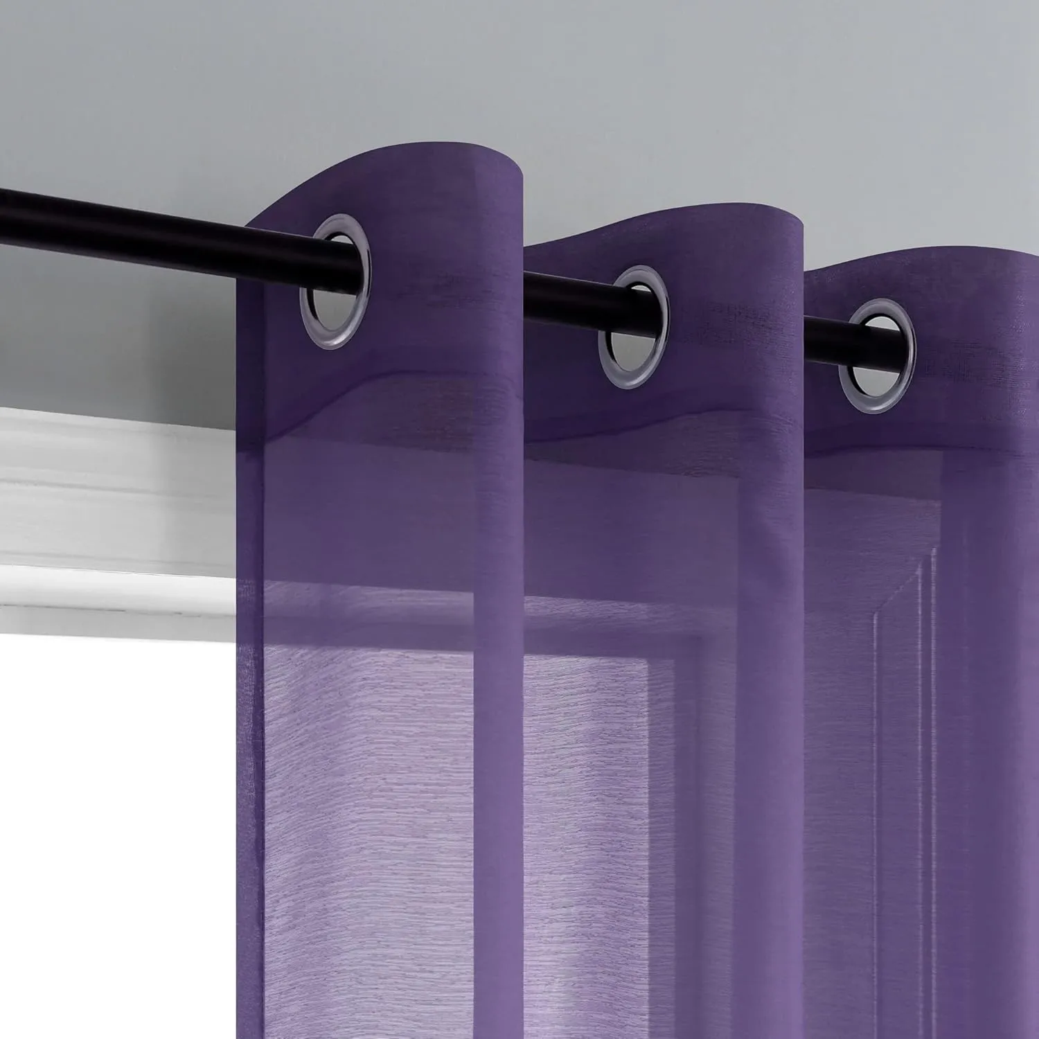 Purple Sheer Curtains 63 Inches Long for Girls Kids Bedroom Grommet Violet Plum Royal Dark Purple Curtain Window Voile Drapes for Living Room Women Decorations 63 Inch Length Set 2 Panels