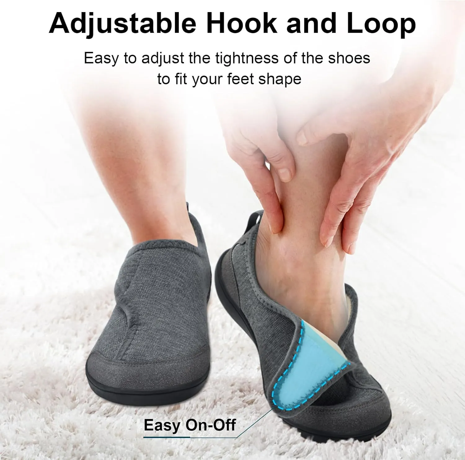 QFH Cozy Slippers for Women & Men - Wide, Diabetic, Barefoot Walking Shoes - Non-Slip, Soft Lining, Comfy House Shoes