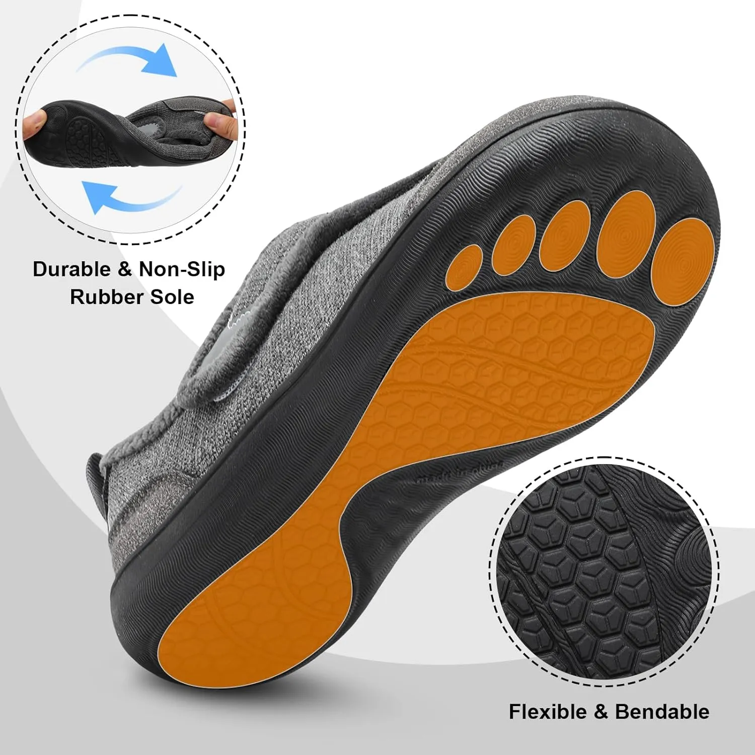 QFH Cozy Slippers for Women & Men - Wide, Diabetic, Barefoot Walking Shoes - Non-Slip, Soft Lining, Comfy House Shoes