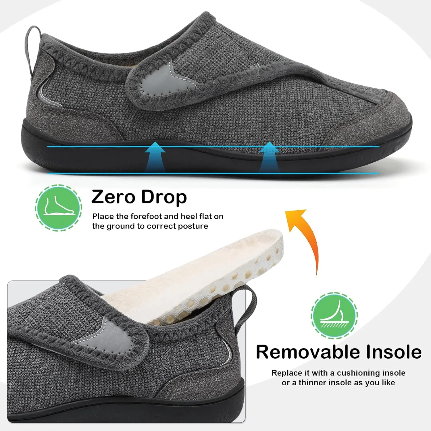 QFH Cozy Slippers for Women & Men - Wide, Diabetic, Barefoot Walking Shoes - Non-Slip, Soft Lining, Comfy House Shoes
