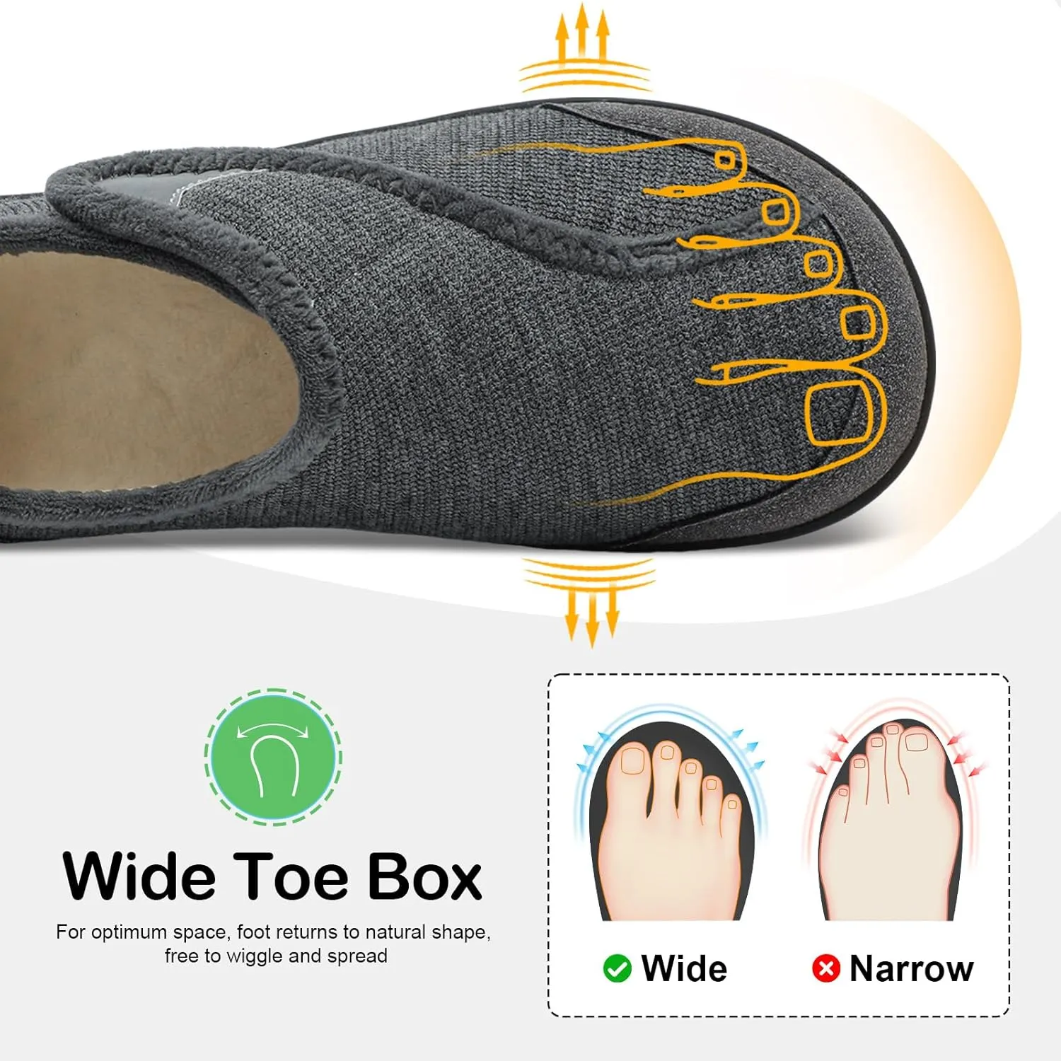 QFH Cozy Slippers for Women & Men - Wide, Diabetic, Barefoot Walking Shoes - Non-Slip, Soft Lining, Comfy House Shoes