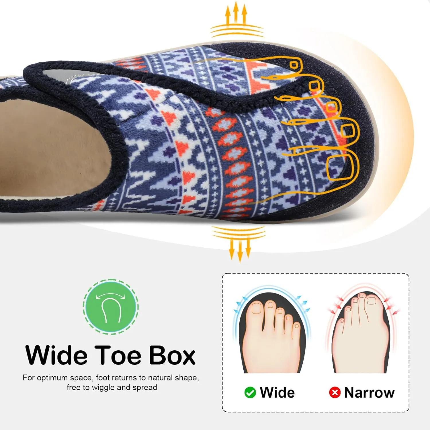QFH Cozy Slippers for Women & Men - Wide, Diabetic, Barefoot Walking Shoes - Non-Slip, Soft Lining, Comfy House Shoes