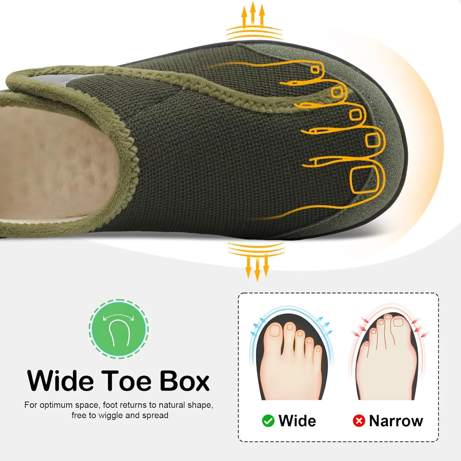 QFH Cozy Slippers for Women & Men - Wide, Diabetic, Barefoot Walking Shoes - Non-Slip, Soft Lining, Comfy House Shoes