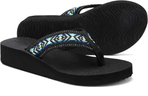 QLEYO Women's Platform Flip Flop with Arch Support, Comfortable Yoga Mat Wedge Flip-Flops, Athletic Walking Thong Slippers for Vacation/Shopping Mall/Wandering/Gathering