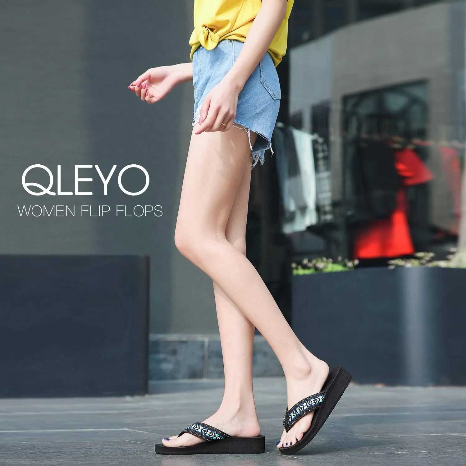 QLEYO Women's Platform Flip Flop with Arch Support, Comfortable Yoga Mat Wedge Flip-Flops, Athletic Walking Thong Slippers for Vacation/Shopping Mall/Wandering/Gathering