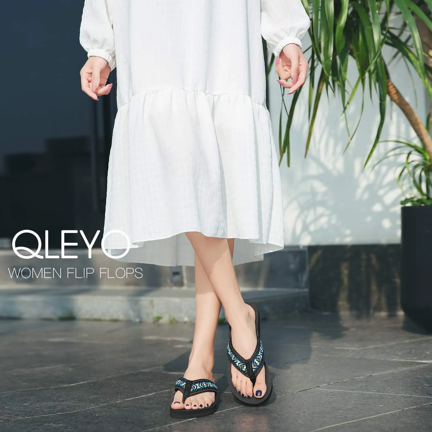 QLEYO Women's Platform Flip Flop with Arch Support, Comfortable Yoga Mat Wedge Flip-Flops, Athletic Walking Thong Slippers for Vacation/Shopping Mall/Wandering/Gathering