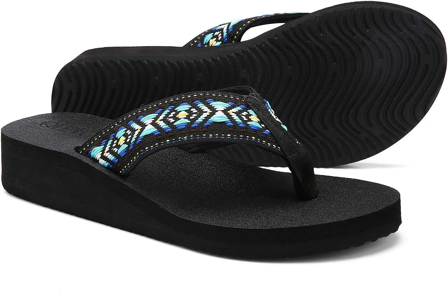 QLEYO Women's Platform Flip Flop with Arch Support, Comfortable Yoga Mat Wedge Flip-Flops, Athletic Walking Thong Slippers for Vacation/Shopping Mall/Wandering/Gathering